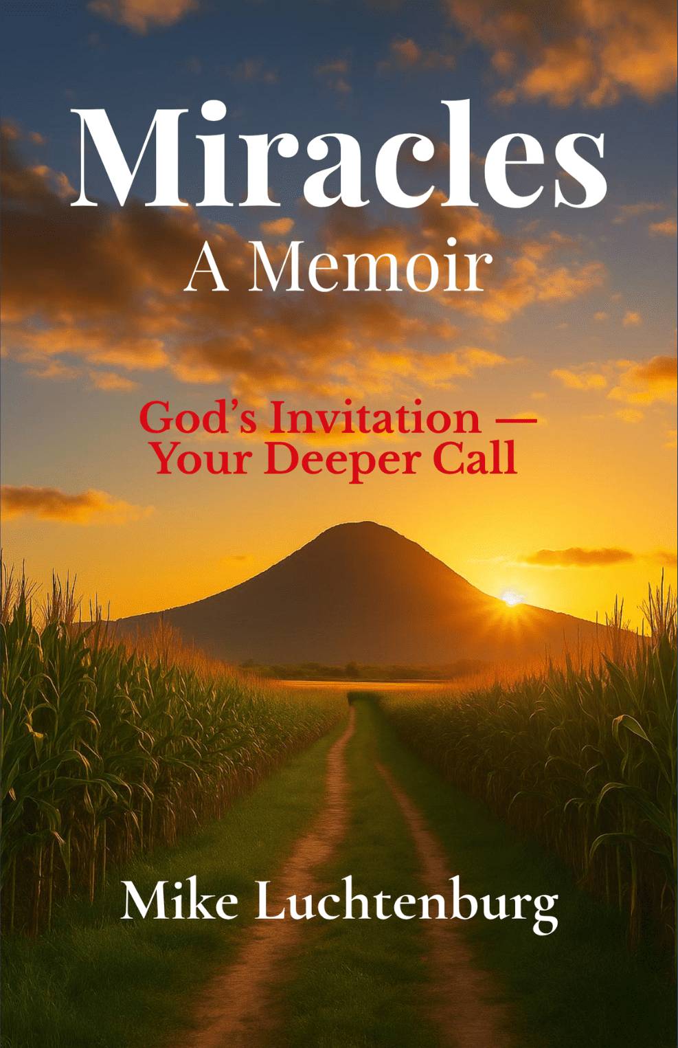 Book cover showing a sunset behind a mountain with a path leading forward.